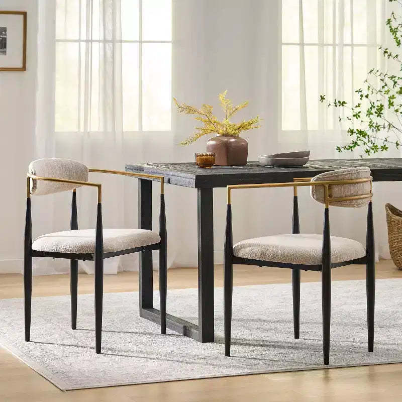 Christopher Knight Home Set of 2 Elmore Iron Upholstered Dining Chairs Beige/Black/Gold