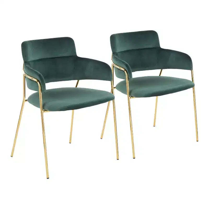 Set of 2 Napoli Contemporary Chairs Gold/Emerald Green Velvet - LumiSource: Chrome-Plated, Metal Legs, Floor Protectors