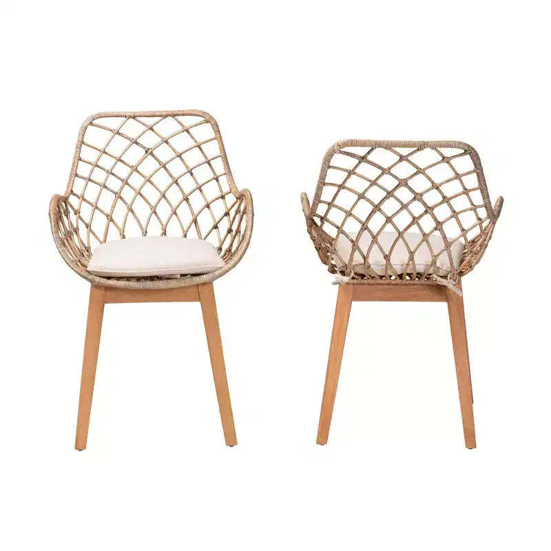 bali & pari Ballerina Rattan and Wood Dining Chair Gray Wash/Natural Brown/White: Upholstered Polyester, Spot Clean