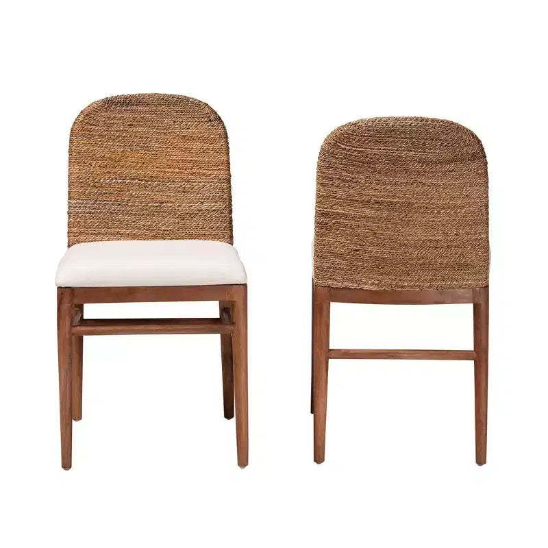 bali & pari 2pc Nadim Natural Seagrass and Acacia Wood Dining Chair Set White/Natural Brown/Natural Seagrass