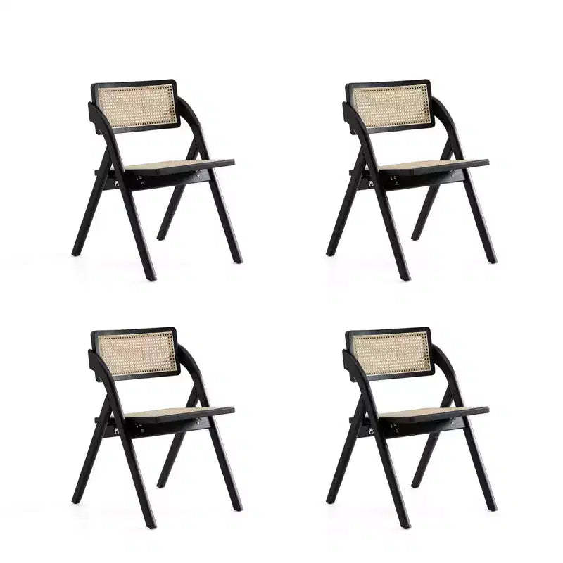 Set of 4 Lambinet Cane Folding Dining Chairs Black/Natural - Manhattan Comfort: Ash Frame, No Assembly Required