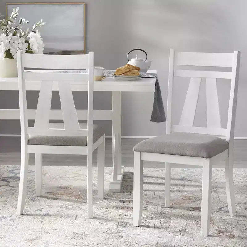 Lifestorey Set of 2 Miller Dining Chairs White : Upholstered High Back, Rubberwood Frame, Foam Filled