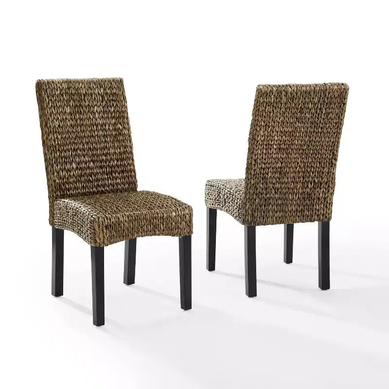 Set of 2 Edgewater Dining Chairs Seagrass/Dark Brown - Crosley: Woven Indoor Seating, Mahogany Legs, Basket Weave