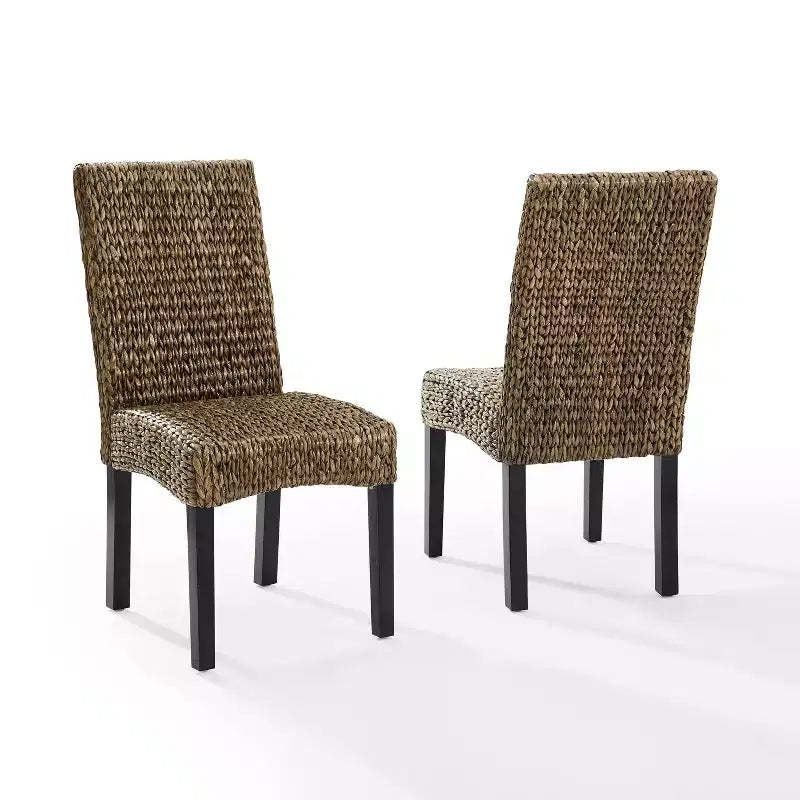 Set of 2 Edgewater Dining Chairs Seagrass/Dark Brown - Crosley: Woven Indoor Seating, Mahogany Legs, Basket Weave