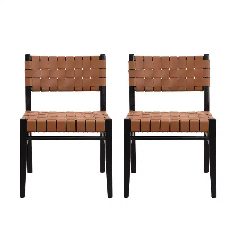 Christopher Knight Home Set of 2 Oliver Woven Faux Leather Rubberwood Dining Chairs Brown