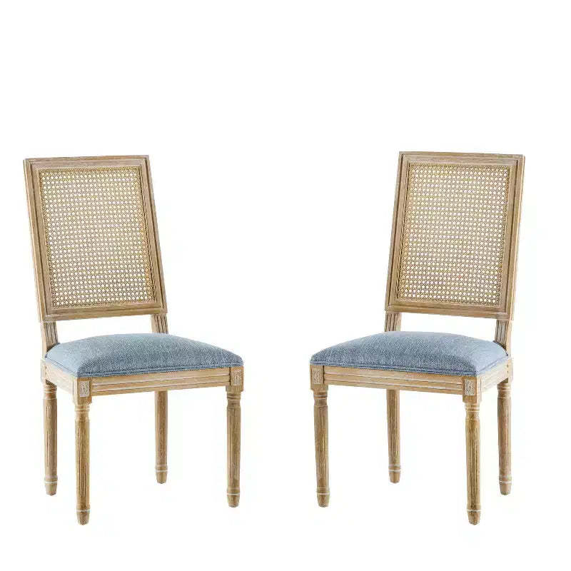 Christopher Knight Home Set of 2 Peyton French Country Fabric Upholstered Wood and Cane Dining Chairs Slate Blue