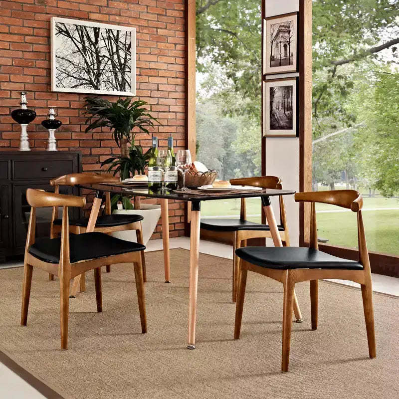 Set of 4 Tracy Dining Chairs Black - Modway: Mid-Century Design, Foam Padded, Leatherette Seat, Wood Frame
