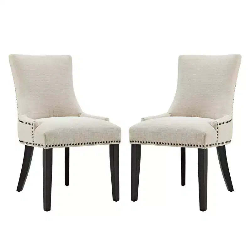 Set of 2 Marquis Dining Side Chair Fabric Beige - Modway: Hourglass Back, Nailhead Trim, Wood Legs