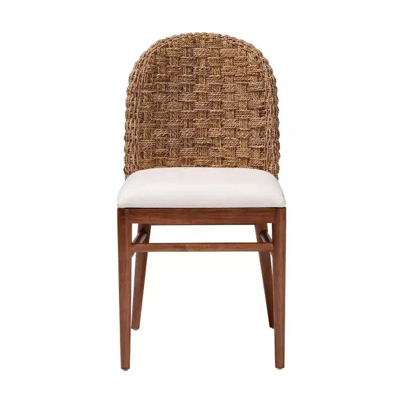 bali & pari Denver Acacia Wood and Seagrass Dining Chair White/Walnut Brown: Bohemian Style, Foam Padded