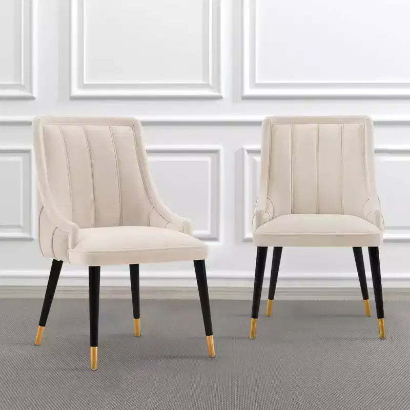 Set of 2 Eda Modern Velvet Upholstered Dining Chairs Cream - Manhattan Comfort