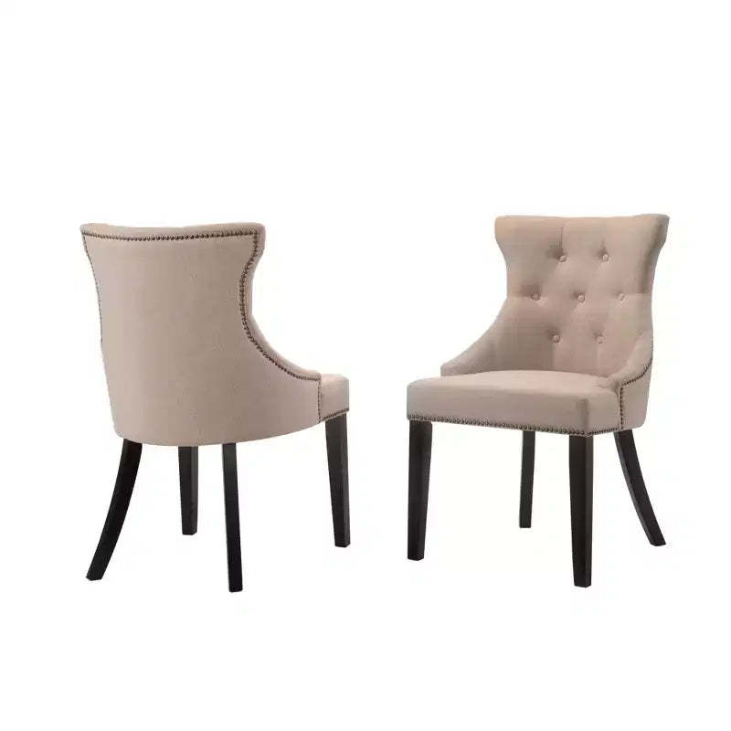Carolina Living Set of 2 Ella Tufted Back Upholstered Nail Head Chair Espresso/Cream: Wingback, Linen Fabric, Wood Legs