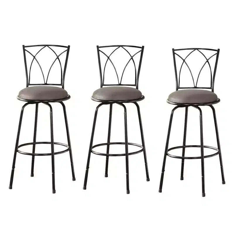 Buylateral Set of 3 Delta Adjustable Height Swivel Barstool Black/Gray: Swivel, Metal Frame, Microfiber