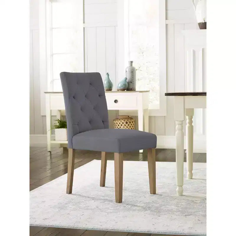 Set of 2 Westport Tufted Dining Chair Gray - Finch: Cottage Charm, Armless, Wood Legs