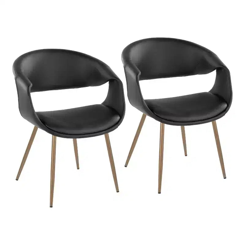 LumiSource Set of 2 Curvo Upholstered PU Chair Antique Copper Metal/Black