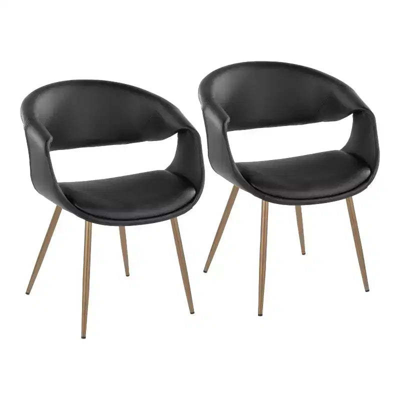 LumiSource Set of 2 Curvo Upholstered PU Chair Antique Copper Metal/Black