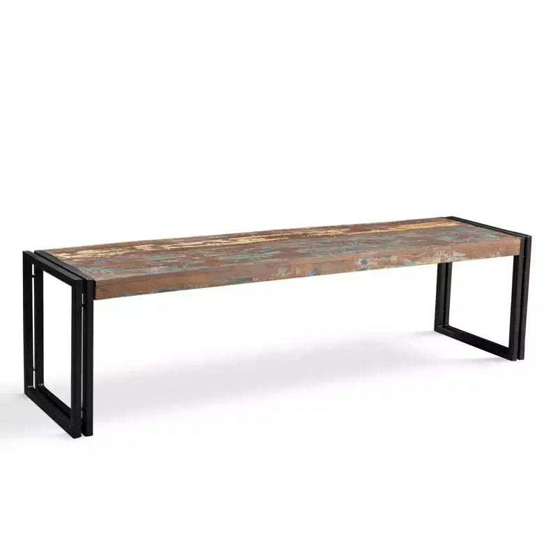 60" Handmade Old Wood Bench with Metal Legs Brown - Timbergirl