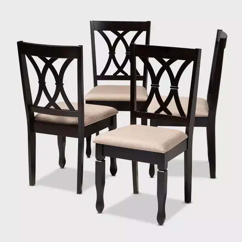 Set of 4 Reneau Finished Wood Dining Chairs Brown - Baxton Studio: Rubberwood Frame, Polyester Seat, Foam Padding