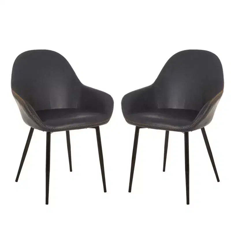 Set of 2 Mid Century Modern Vintage Leatherette Dining Armchair Navy Blue - Glitzhome: Upholstered, Steel Frame, Comfort Padding