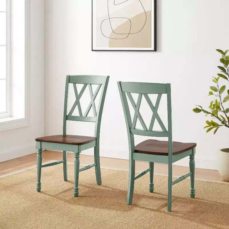Crosley Shelby 2pc Dining Chair Set Distressed Teal: Rubberwood Frame, Armless Design, 250lb Capacity
