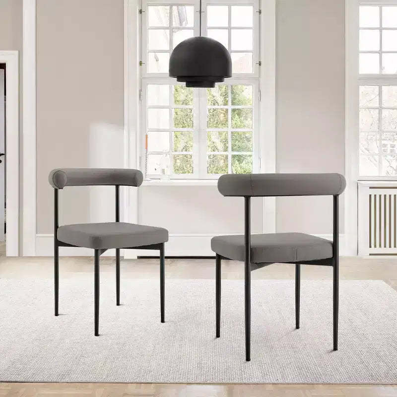 Armen Living Set of 2 Shannon Iron and Faux Leather Dining Chairs Matte Black/Light Gray