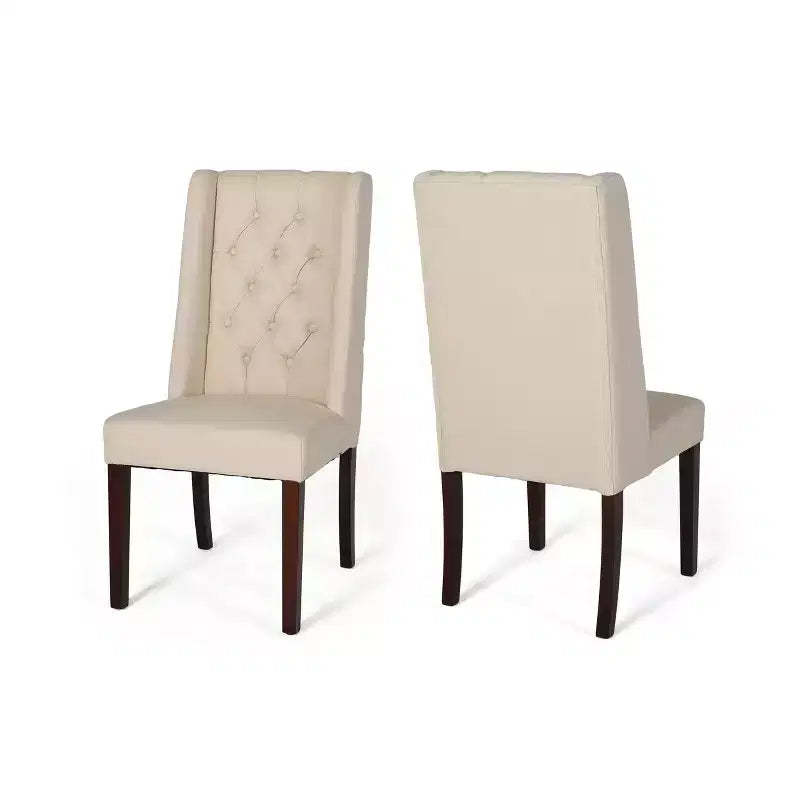 Christopher Knight Home Set of 2 Blount Wooden Dining Chairs with Fabric Cushions Beige/Natural Finish: Birch Frame, Tufted Back