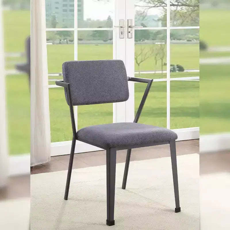 Cargo 22" Dining Chairs Gray Fabric and Gunmetal - Acme Furniture: Leather Upholstery, Metal Frame, Armless Design, Easy to Clean