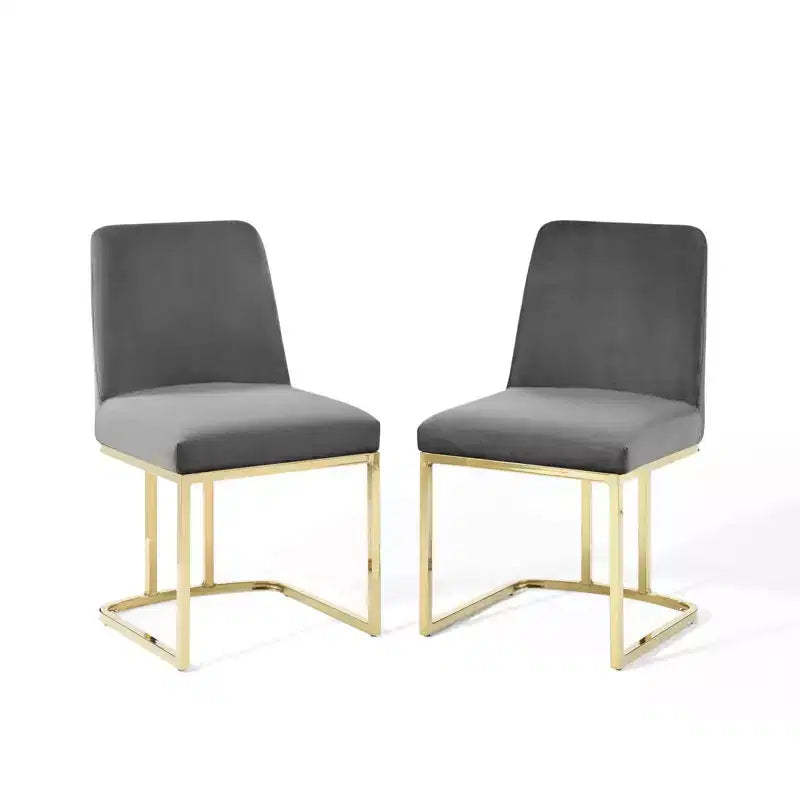Set of 2 Amplify Sled Base Performance Velvet Dining Chairs Gold/Gray - Modway: Upholstered, Iron Frame, 331 lbs Capacity