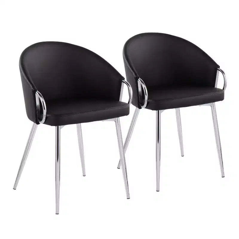 Set of 2 Claire Dining Chairs Chrome/Black - LumiSource: Upholstered Low Back, Foam Filled, Steel Frame
