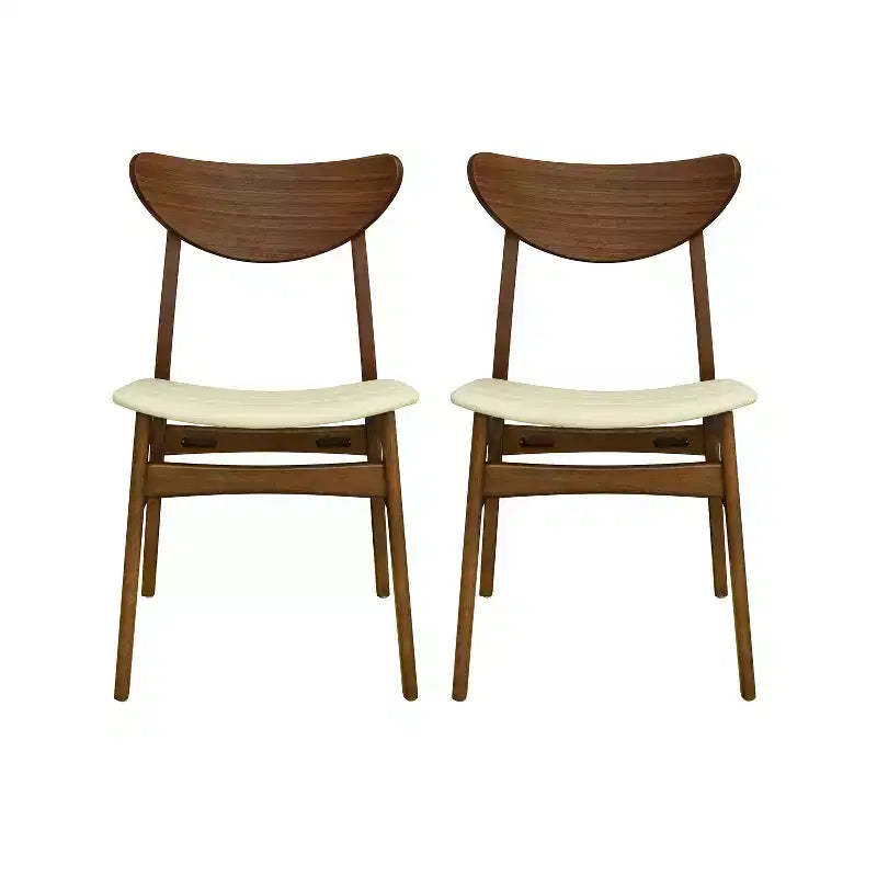 Christopher Knight Home Set of 2 Josie Mid-Century Modern Rubber Wood Faux Leather Dining Chairs Beige/Walnut