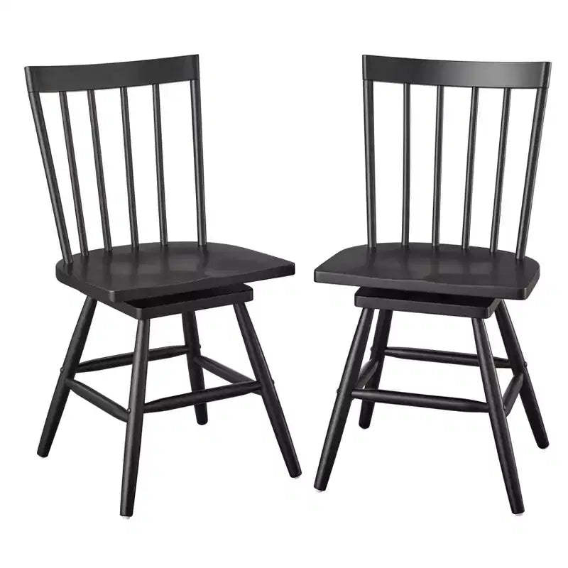 Lifestorey Set of 2 Aspen Farmhouse Solid Wood Windsor Swivel Dining Chair Matte Black