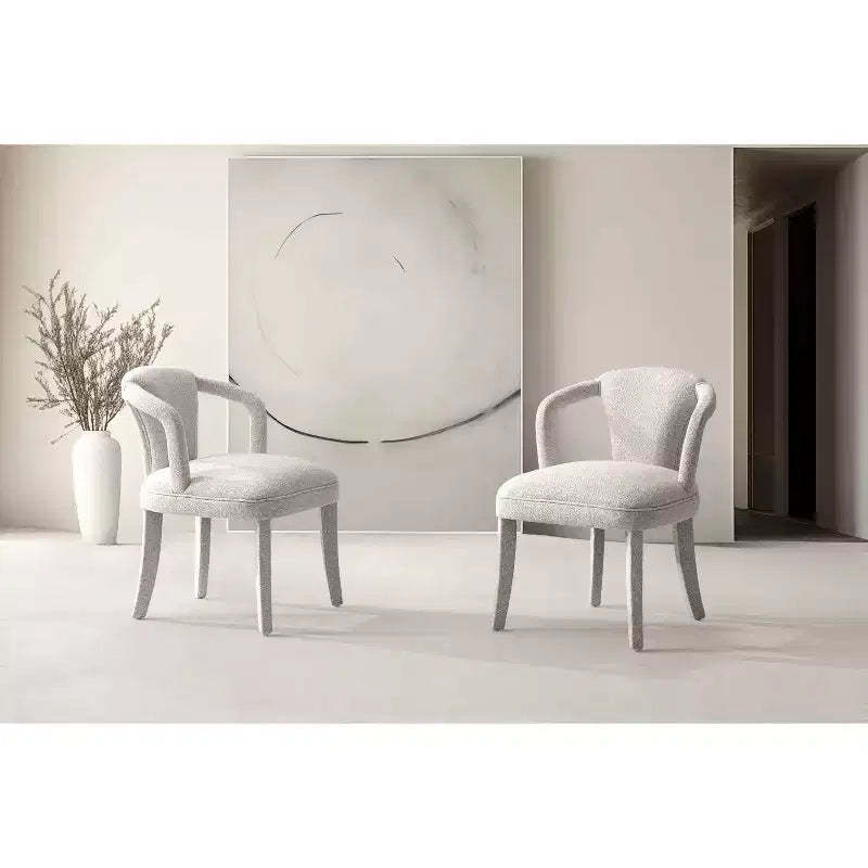 Manhattan Comfort Set of 2 Palmer Modern Tweed Upholstered Dining Armchairs Ivory