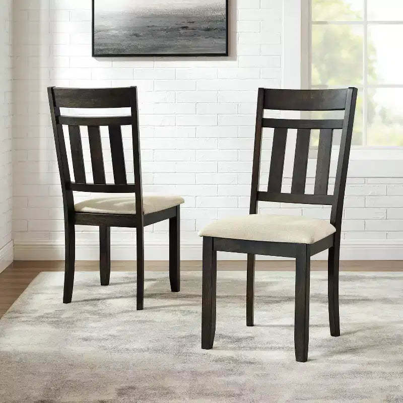 Set of 2 Hayden Slat Back Dining Chairs Slate - Crosley: Upholstered Seat, Rubberwood Frame, Linen