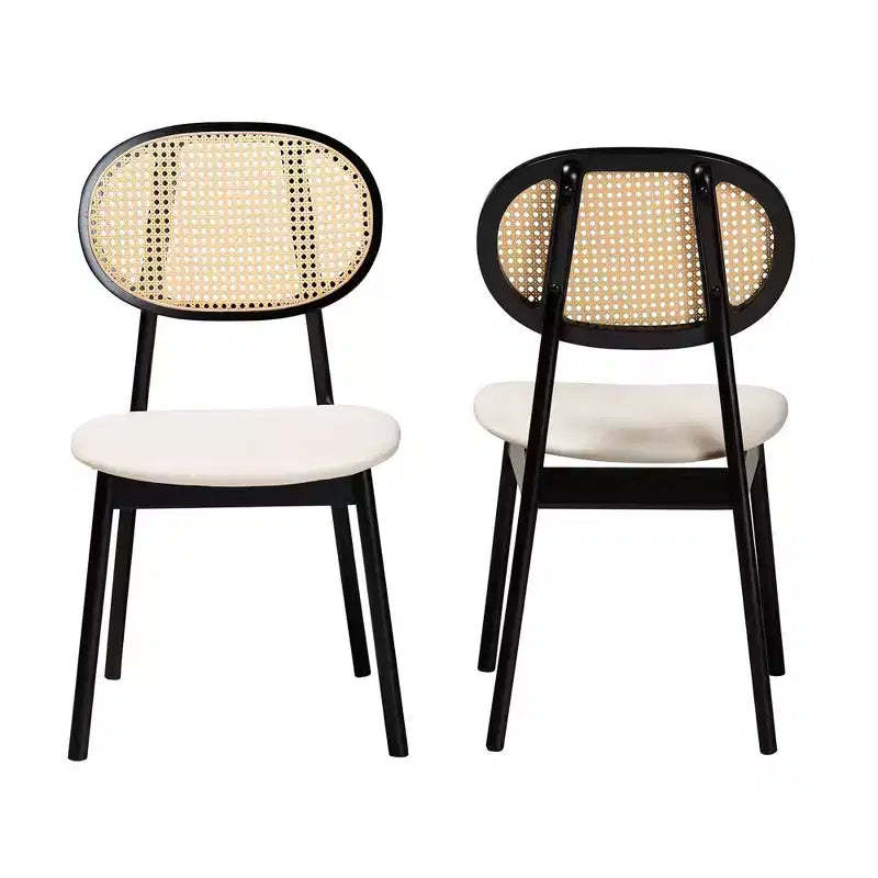 Baxton Studio 2pc Darrion Fabric and Wood Dining Chairs Cream/Black/Light Brown: Polyester Upholstery, Rubberwood Frame