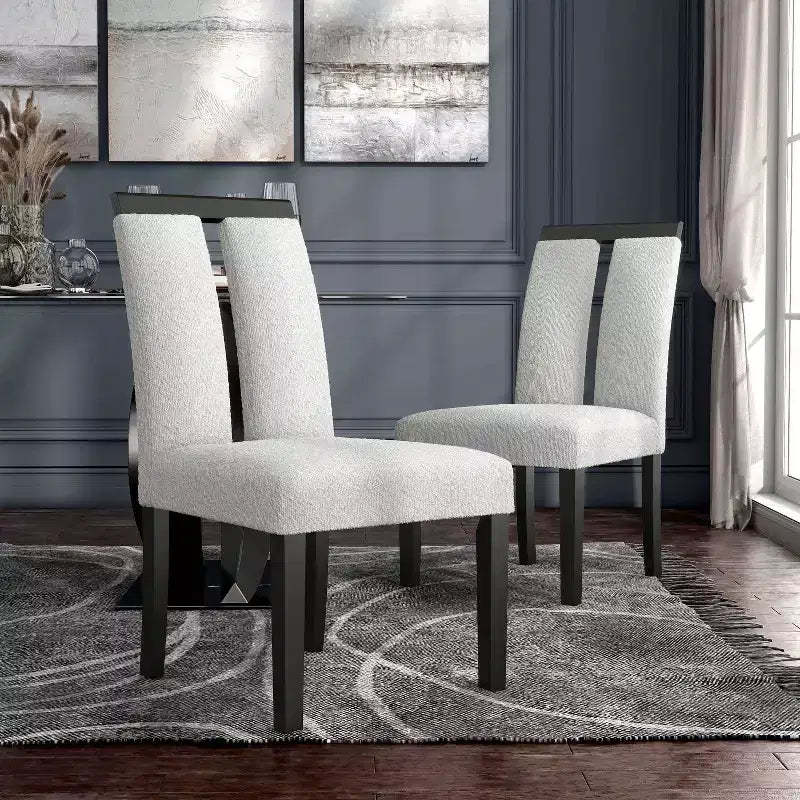 miBasics Set of 2 Northstar Contemporary Boucle Upholstered Dining Chairs White/Black: Padded Seat, Wood Frame