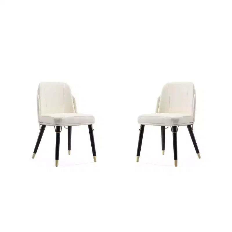 Manhattan Comfort Set of 2 Estelle Faux Leather Dining Chairs Cream: Upholstered, Wood Legs, No Assembly Required