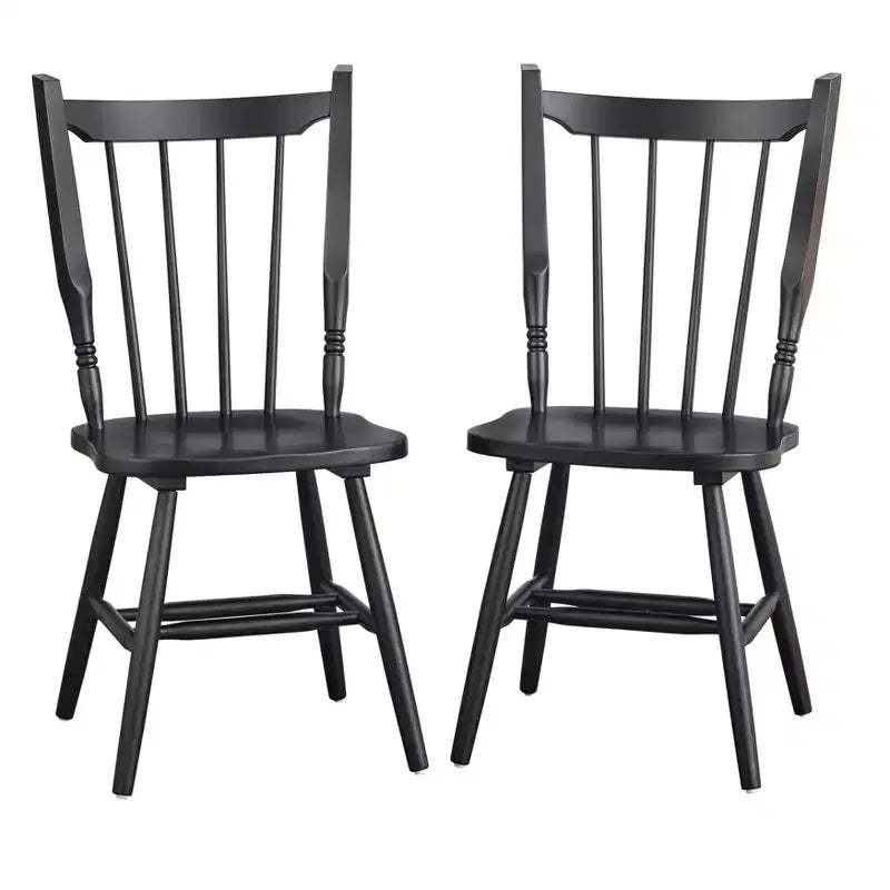 Lifestorey Set of 2 Suzanne Modern Farmhouse Solid Wood Spindle Back Dining Chair Matte Black