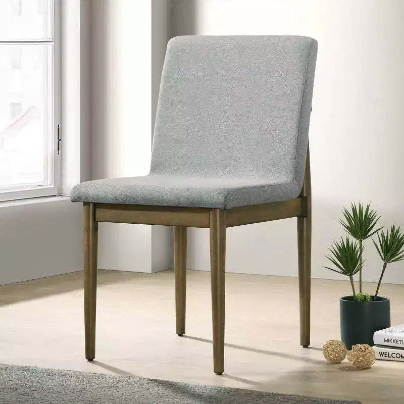 HOMES: Inside + Out Set of 2 Avery Fabric Upholstered Dining Chairs Natural: Mid-Century Modern, Wood Frame, Foam Fill