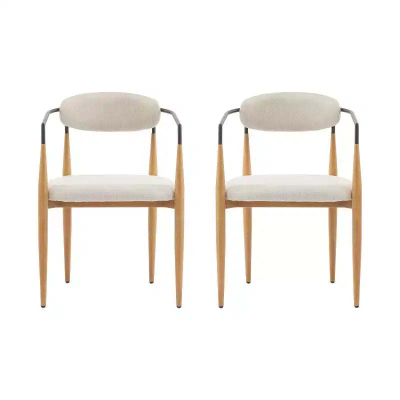 Christopher Knight Home Set of 2 Eva Modern Upholstered Iron Dining Chairs with Curved Open Back Beige/Light Brown