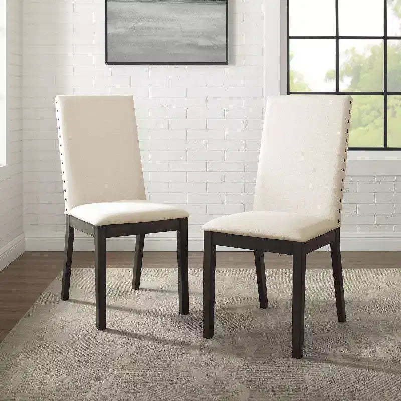 Crosley Set of 2 Hayden Upholstered Chairs Slate: Nailhead Trim, Rubberwood Legs, Foam Cushioned