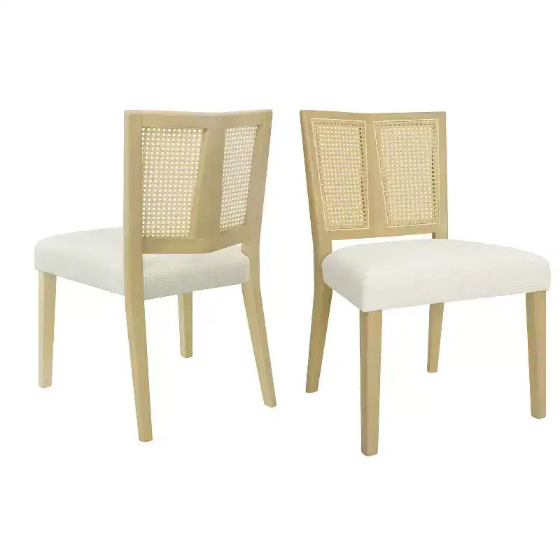 Christopher Knight Home Set of 2 Genesis Rubberwood Upholstered Dining Chairs with Cane Webbing Beige/Light Ash