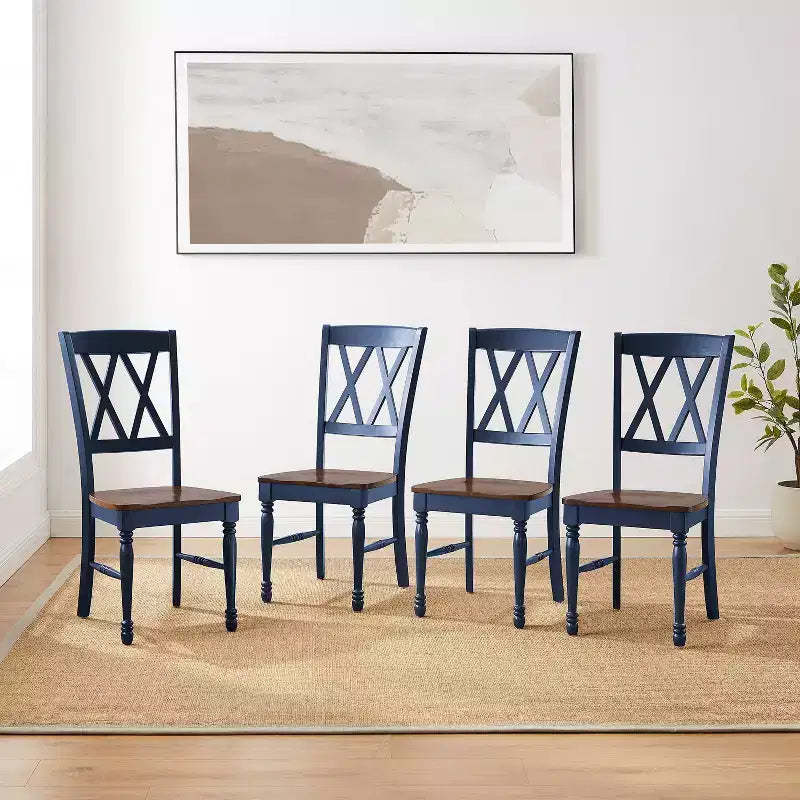Crosley Shelby 4pc Dining Chair Set Navy: Traditional Design, Rubberwood Frame, X-Back