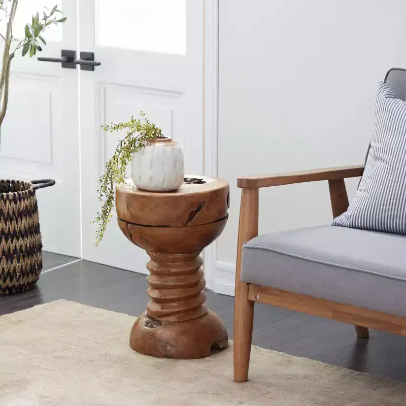Rustic Teak Wood Accent Stool Brown - Olivia & May: Handmade, No Assembly, Indoor Use, 100 lbs Capacity