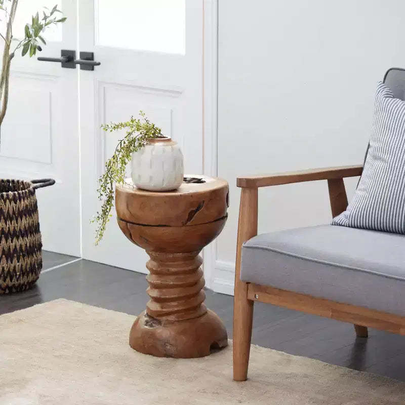 Rustic Teak Wood Accent Stool Brown - Olivia & May: Handmade, No Assembly, Indoor Use, 100 lbs Capacity
