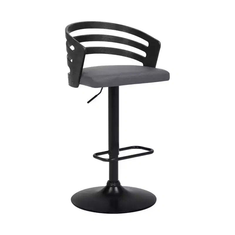 Adele Adjustable Faux Leather Metal Swivel Barstool Gray/Black - Armen Living: Square Upholstered, Floor Protectors, Foam Fill