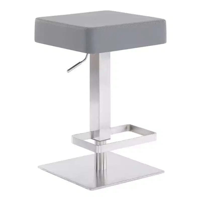 Kaylee Adjustable Faux Leather Metal Swivel Barstool: Brushed Stainless Steel, Footrest - Armen Living