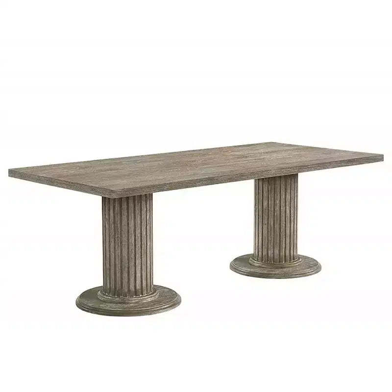 84" Gabrian Dining Table Reclaimed Finish: Double Pedestal, 8 Seats - Acme Furniture