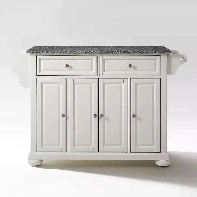 Alexandria Gray Granite Top Full Size Kitchen Island/Cart White - Crosley: Storage, Spice Rack, Towel Holder