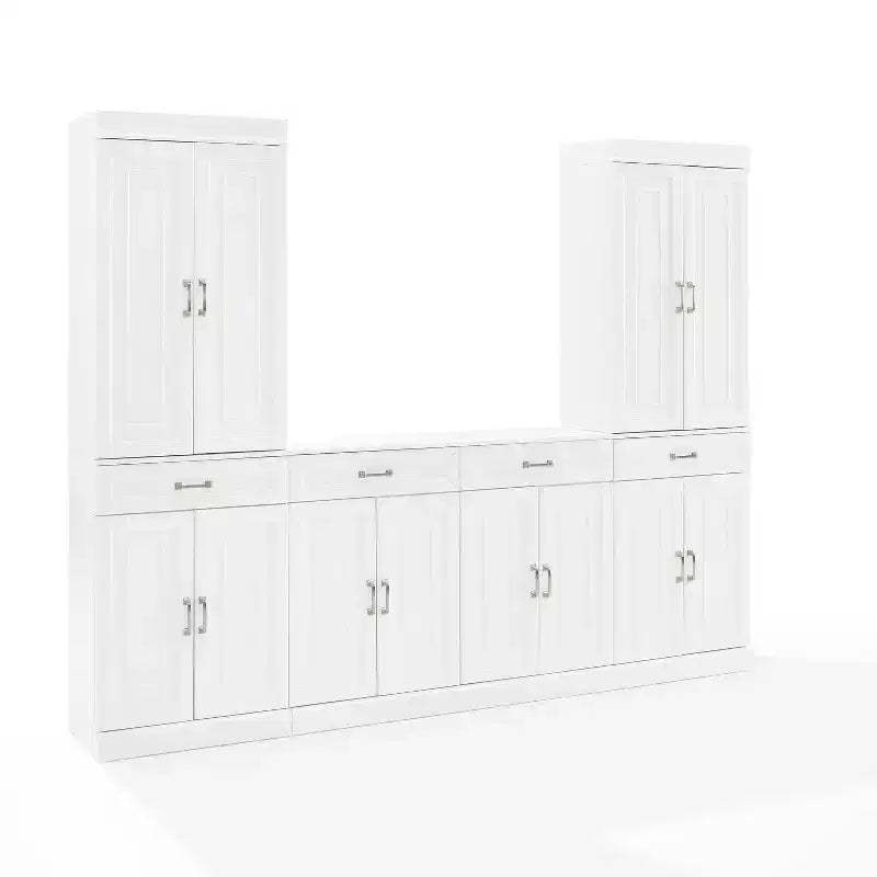 3pc Stanton Sideboard and Pantry Set White - Crosley: Home Office Storage, Traditional Farmhouse Design