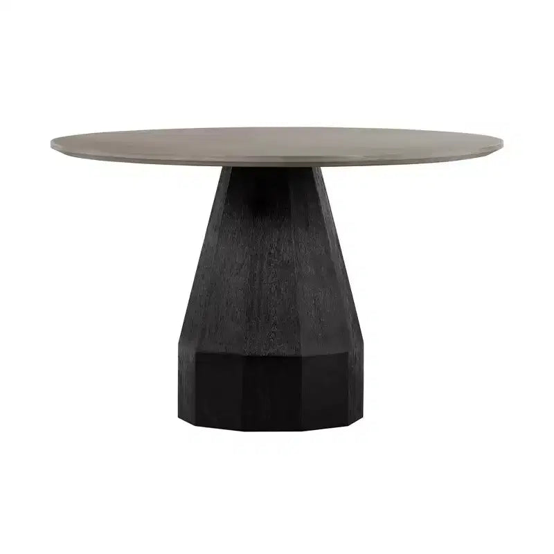 Round Revival Concrete/Oak Dining Table Gray - Armen Living: Tapered Black Brushed Oak Base, Seats 4