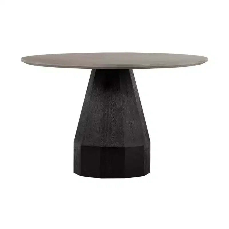 Round Revival Concrete/Oak Dining Table Gray - Armen Living: Tapered Black Brushed Oak Base, Seats 4